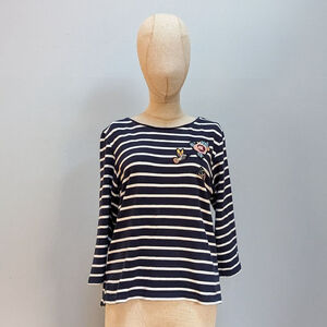 Esprit Striped Blue & White Patch Long Sleeve Tee - Large